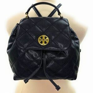 NWT Tory Burch Willa Leather Quilted Backpack Black/Gold